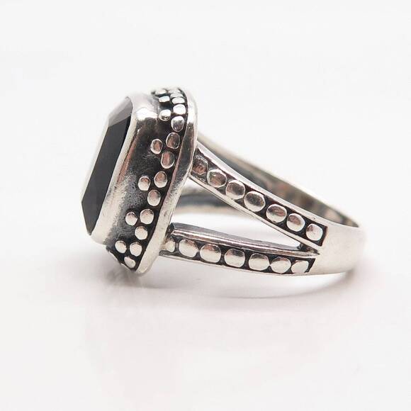 925 Sterling Silver Vintage Real Smoky Quartz Dots Ring Size 7.25 - Picture 4 of 7